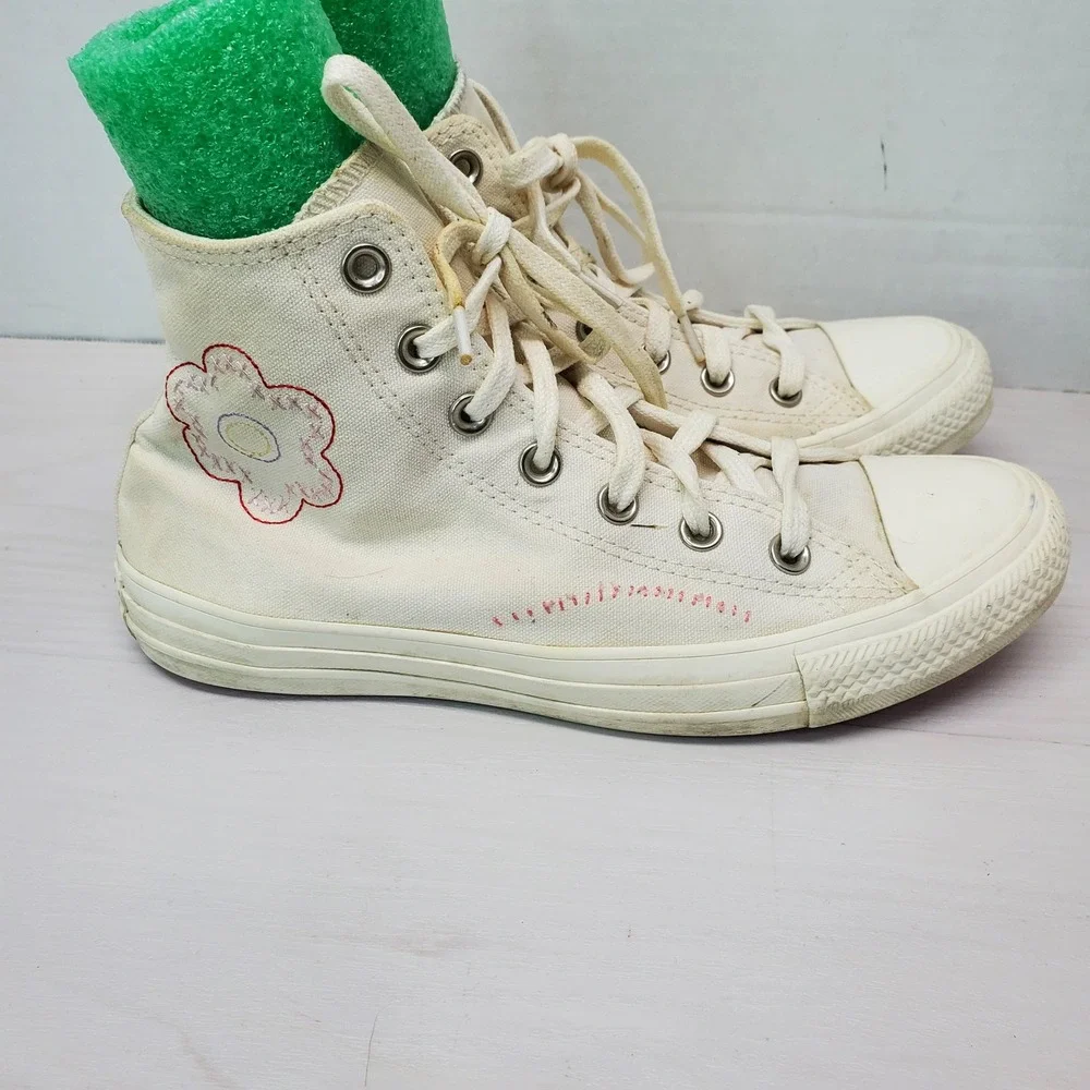 Converse Chuck Taylor All Star High‎ Top Sneakers White Pink Floral Size 8 - Picture 6 of 16